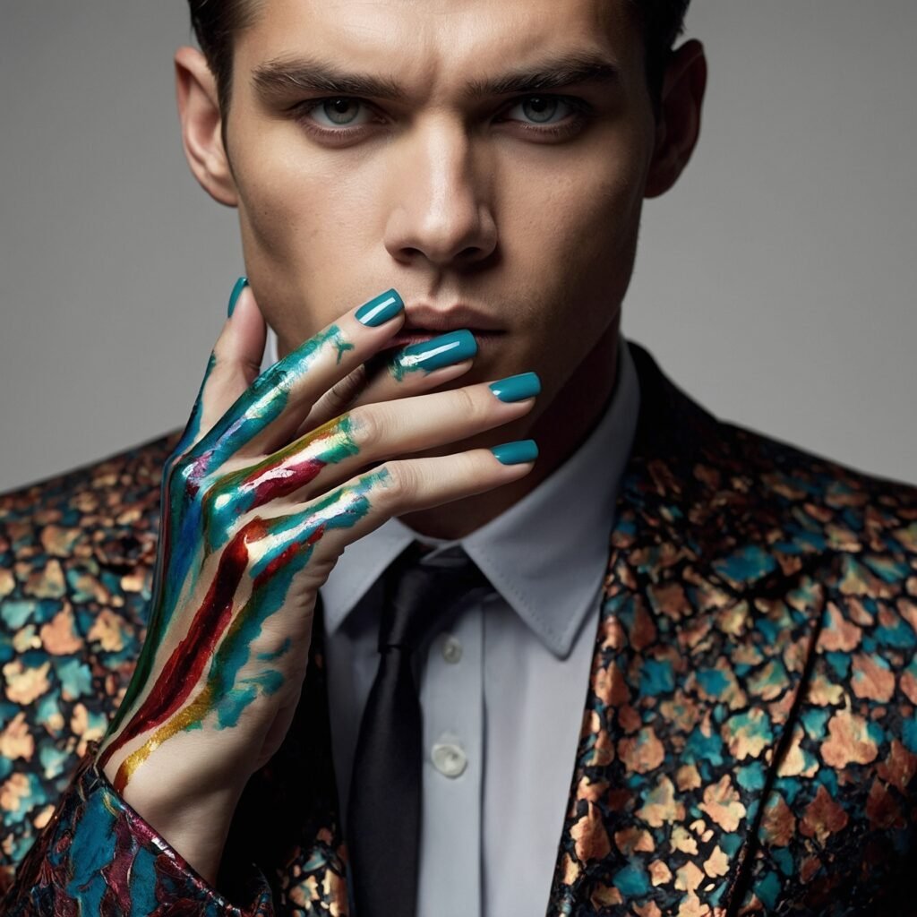 an image of a male confidently wearing nail polish