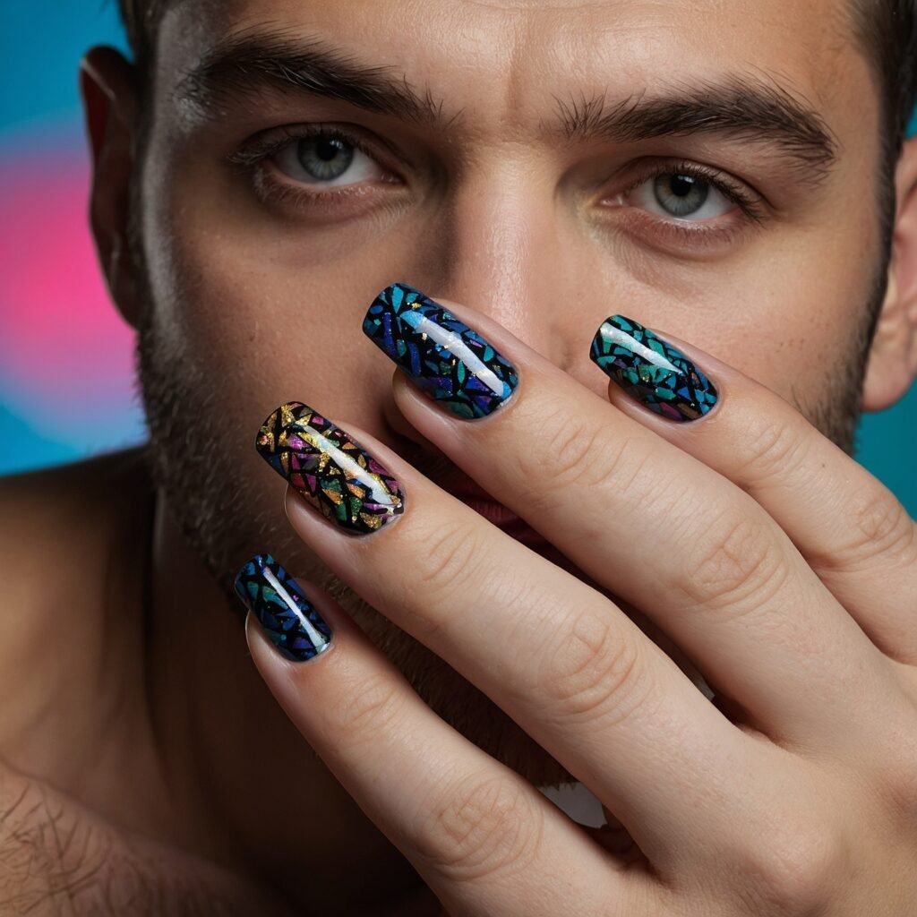 image of a male nails with color