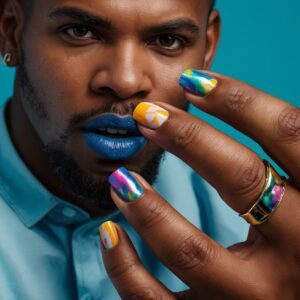 image of a vibrant social media scene where a black male wear different color nail polish