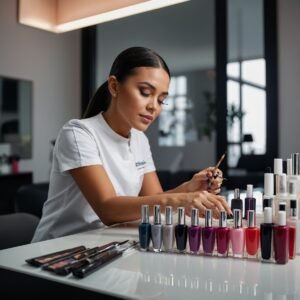 A nail technician working in a lab